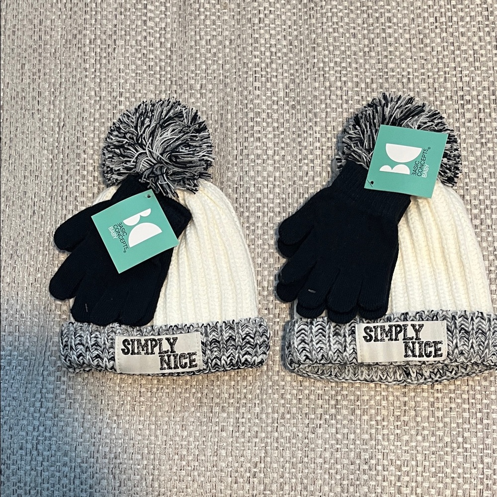 Kids Winter Hat and Gloves Set - Black and White